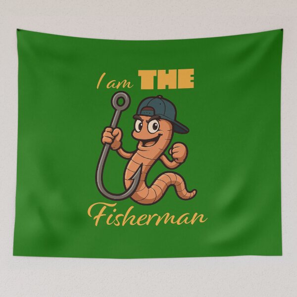 Item preview, Fishing worm and hook "I am the fisherman" vector illustration. designed and sold by Art-Horizon.