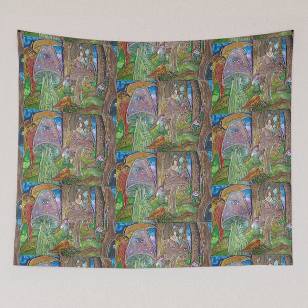 Item preview, Enchanted Mushroom Forest Fairy - Psychedelic Mixed Media Art designed and sold by PEACELOVERSART.