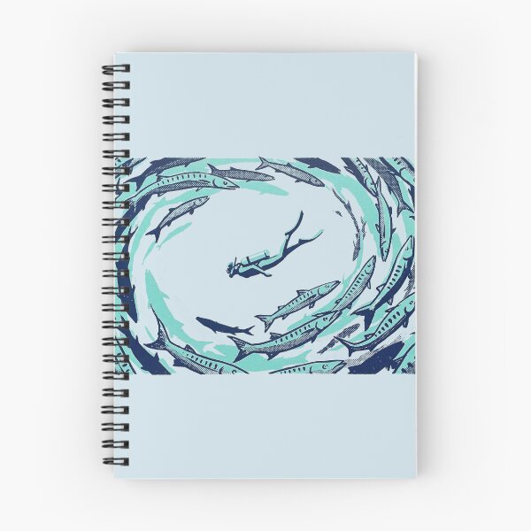 Item preview, Scuba Diver Swimming with Barracuda School Woodcut Linocut Art designed and sold by KiwiRider.