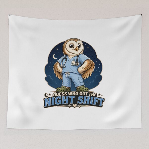 Item preview, Guess Who Got The Night Shift Funny Nurse Owl designed and sold by BigfeetLittlepaws.