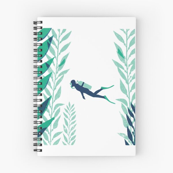 Item preview, Scuba Diver Kelp Forest Seaweed Ocean Woodcut Linocut Art designed and sold by KiwiRider.