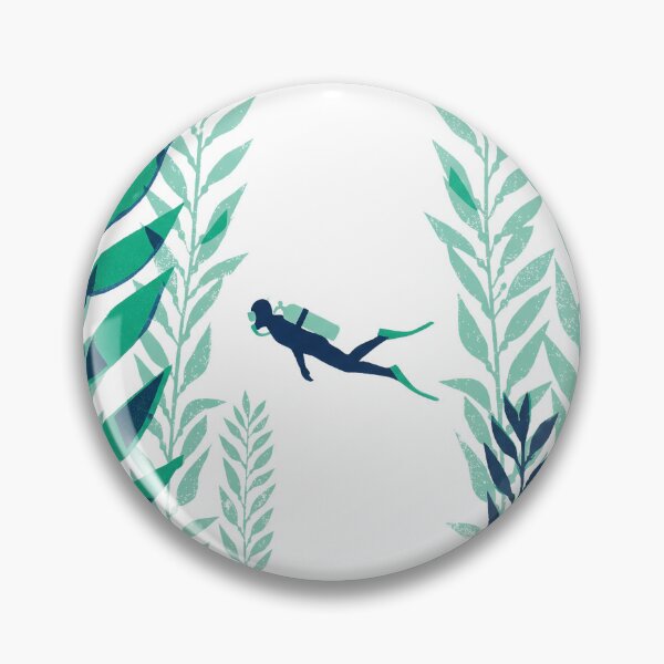 Item preview, Scuba Diver Kelp Forest Seaweed Ocean Woodcut Linocut Art designed and sold by KiwiRider.