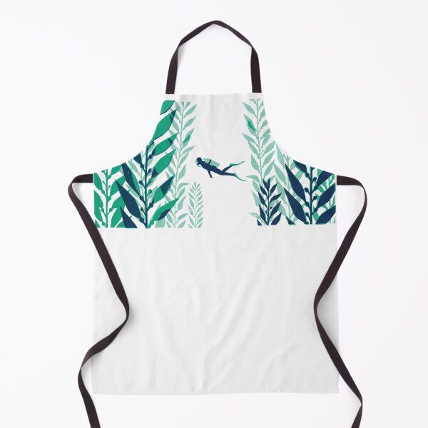 Item preview, Scuba Diver Kelp Forest Seaweed Ocean Woodcut Linocut Art designed and sold by KiwiRider.