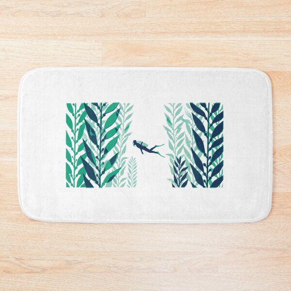 Item preview, Scuba Diver Kelp Forest Seaweed Ocean Woodcut Linocut Art designed and sold by KiwiRider.