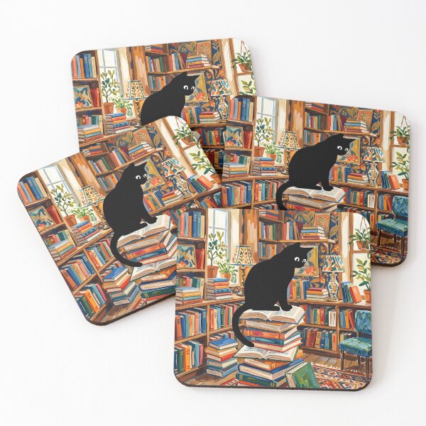 Item preview, Cozy Bookshop Black Cat Silhouette Matisse Style Art Print designed and sold by DuckOddity.