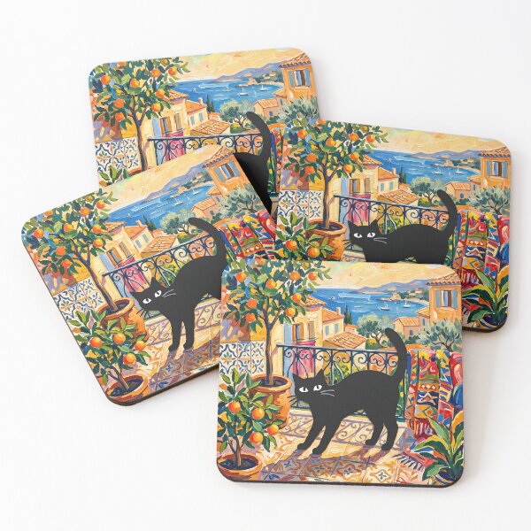 Item preview, Mediterranean Balcony & Black Cat Matisse Style Painting designed and sold by DuckOddity.