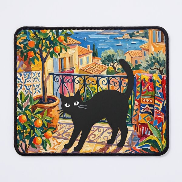 Item preview, Mediterranean Balcony & Black Cat Matisse Style Painting designed and sold by DuckOddity.