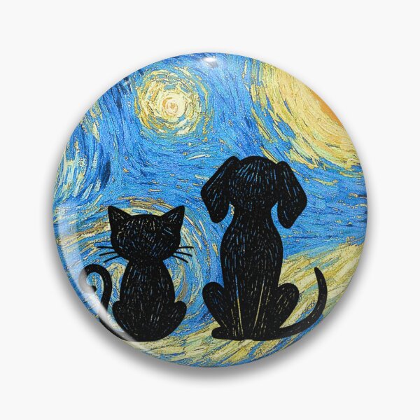 Item preview, Cat & dog Van Gogh Starry Night - Round designed and sold by 247DesignStudio.