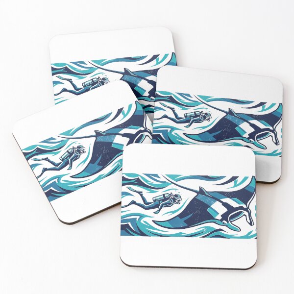 Item preview, Scuba Diver Swimming with Giant Manta Ray Woodcut Linocut Art designed and sold by KiwiRider.