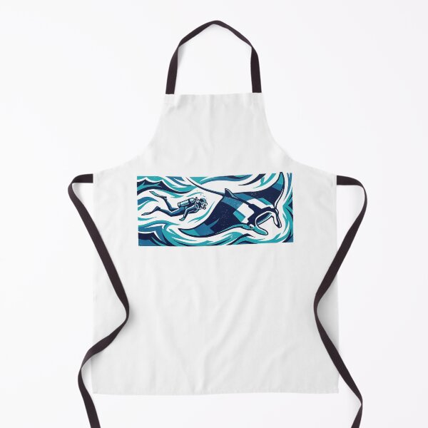 Item preview, Scuba Diver Swimming with Giant Manta Ray Woodcut Linocut Art designed and sold by KiwiRider.
