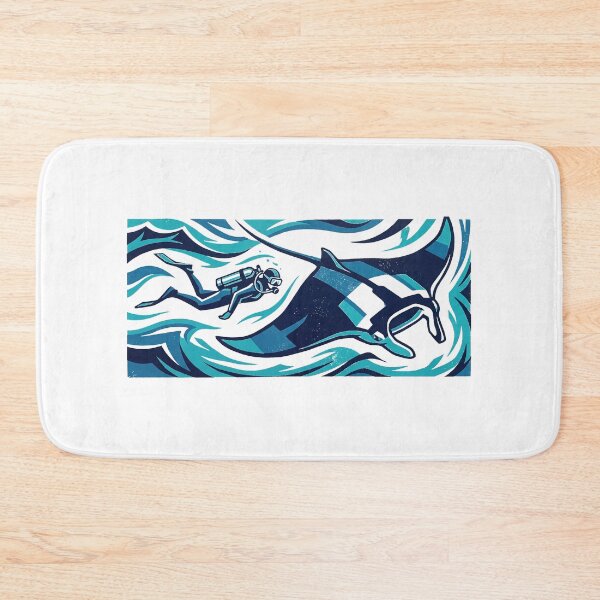 Item preview, Scuba Diver Swimming with Giant Manta Ray Woodcut Linocut Art designed and sold by KiwiRider.