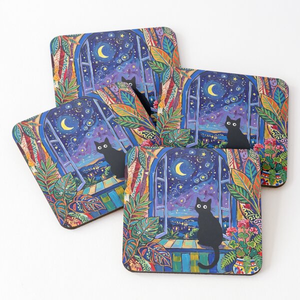 Item preview, Starlit Window & Black Cat Silhouette Matisse Style Art Print designed and sold by DuckOddity.
