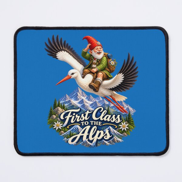 Item preview, irst Class to the Alps – Alpine Gnome Riding a Stork designed and sold by Alpine-Ink.