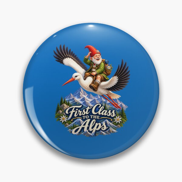 Item preview, irst Class to the Alps – Alpine Gnome Riding a Stork designed and sold by Alpine-Ink.