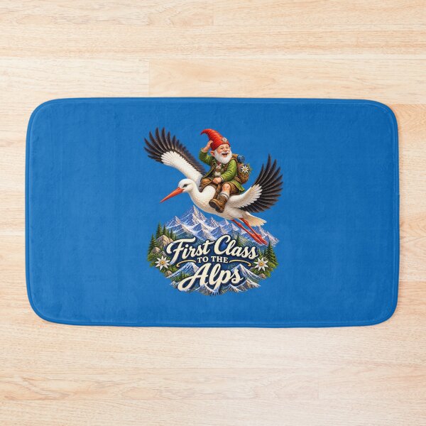 Item preview, irst Class to the Alps – Alpine Gnome Riding a Stork designed and sold by Alpine-Ink.