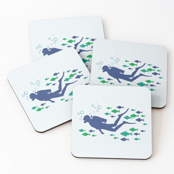 Item preview, Scuba Diver Swimming with School of Fish Woodcut Linocut Art designed and sold by KiwiRider.