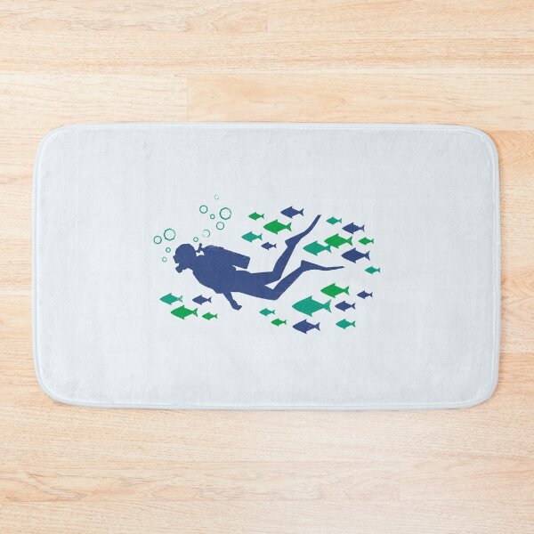 Item preview, Scuba Diver Swimming with School of Fish Woodcut Linocut Art designed and sold by KiwiRider.