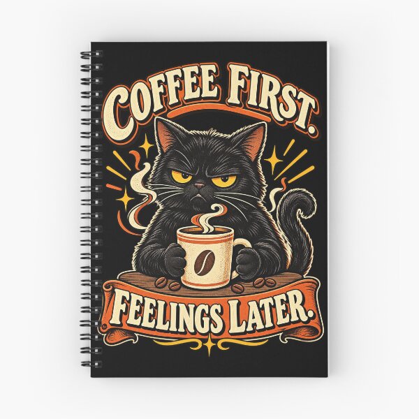 Item preview, Coffee First Feelings Later Grumpy Retro Black Cat designed and sold by CurrentPhase.