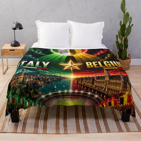 Item preview, Italy Belgium football match poster /cosmic neon football rival art designed and sold by Nexus Space.