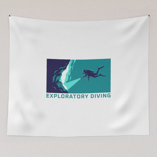 Item preview, Exploratory Diving Cave Diver Underwater Woodcut Linocut Art designed and sold by KiwiRider.