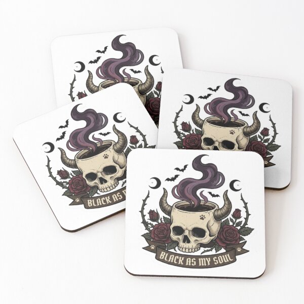 Item preview, Goth Coffee Skull Sticker Black As My Soul Spooky Espresso designed and sold by PineInkWorks.