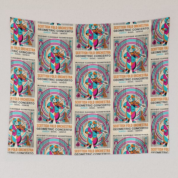 Item preview, Scottish Fold Cat Violinist - Mid Century Modern Pet Poster designed and sold by PictoVibe.