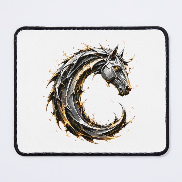 Item preview, Steelmane Aureforge: The Metallic Horse Letter C designed and sold by BlissBlvdShop.