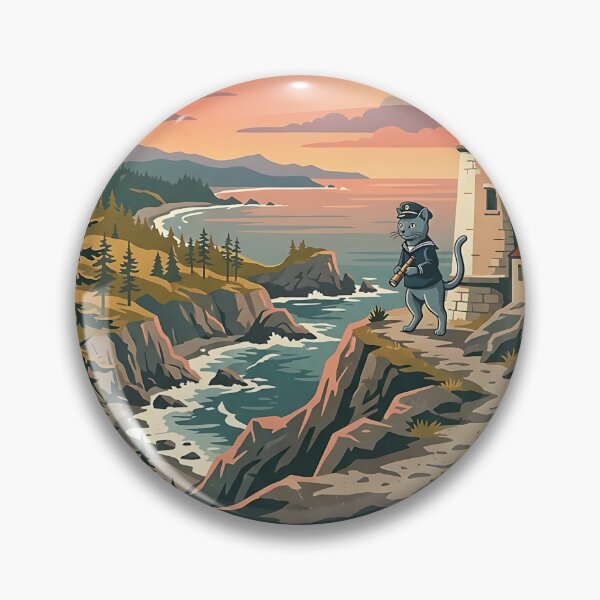 Item preview, Russian Blue Cat Lighthouse Keeper - Vintage WPA National Park Pet Poster designed and sold by PictoVibe.