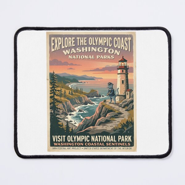 Item preview, Russian Blue Cat Lighthouse Keeper - Vintage WPA National Park Pet Poster designed and sold by PictoVibe.
