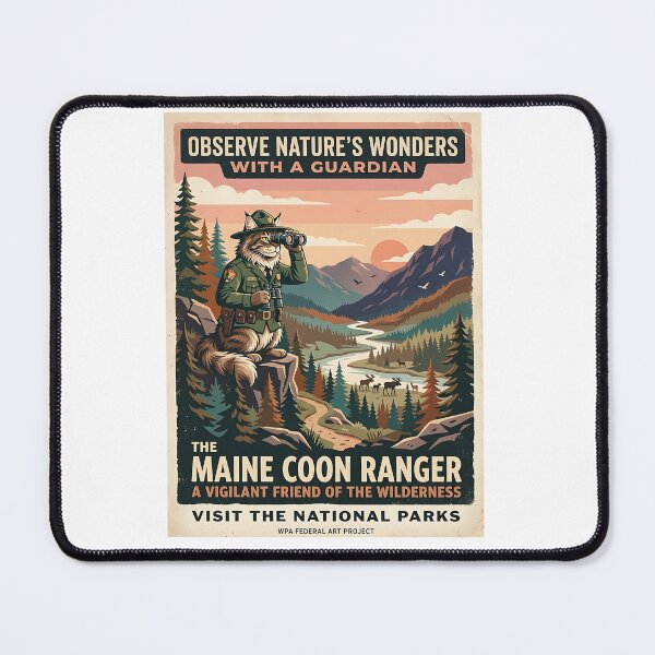Item preview, Maine Coon Park Ranger - Vintage WPA National Park Pet Poster designed and sold by PictoVibe.