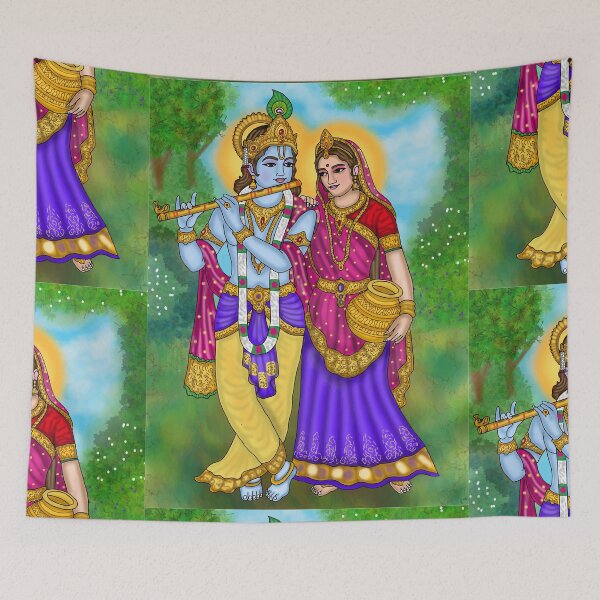 Item preview, Radha Krishna Digital Drawing | Divine Hindu Couple Spiritual Artwork designed and sold by Harshit_Digital_Arts.