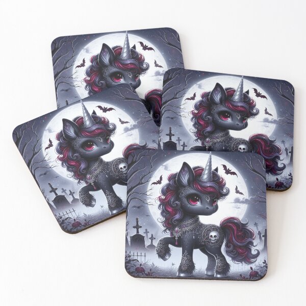 Item preview, Steampunk goth unicorn in moonlit graveyard designed and sold by TimesTwoAngela.
