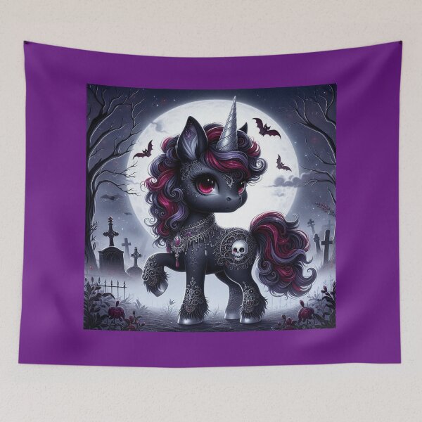 Item preview, Steampunk goth unicorn in moonlit graveyard designed and sold by TimesTwoAngela.