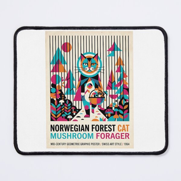 Item preview, Norwegian Forest Cat Mushroom Forager - Mid Century Modern Pet Poster designed and sold by PictoVibe.