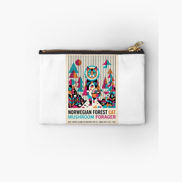 Item preview, Norwegian Forest Cat Mushroom Forager - Mid Century Modern Pet Poster designed and sold by PictoVibe.