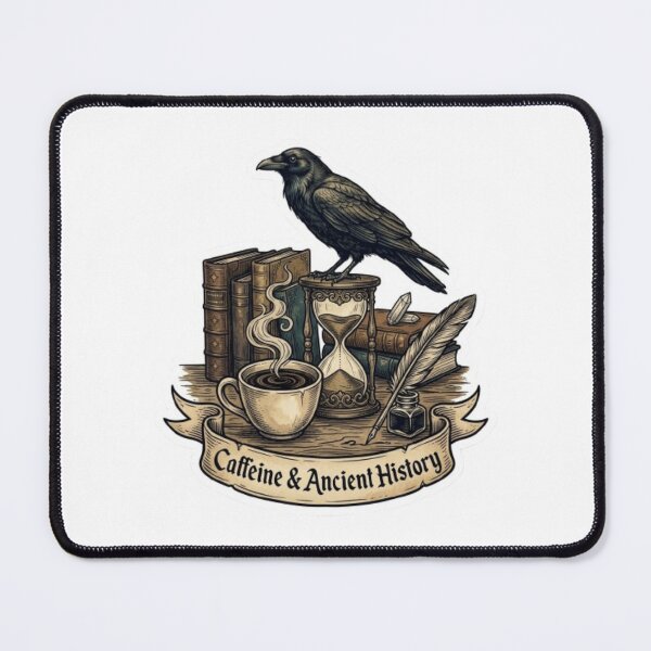 Item preview, Dark Academia Raven Coffee Sticker Caffeine and Ancient History Scholar designed and sold by InkweariaStudio.
