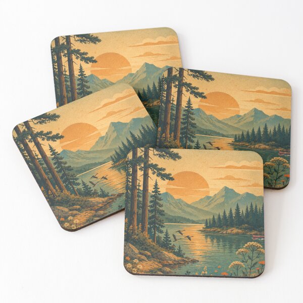 Item preview, Retro Mountain Lake: Vintage Wilderness Landscape designed and sold by SparkSpiral.