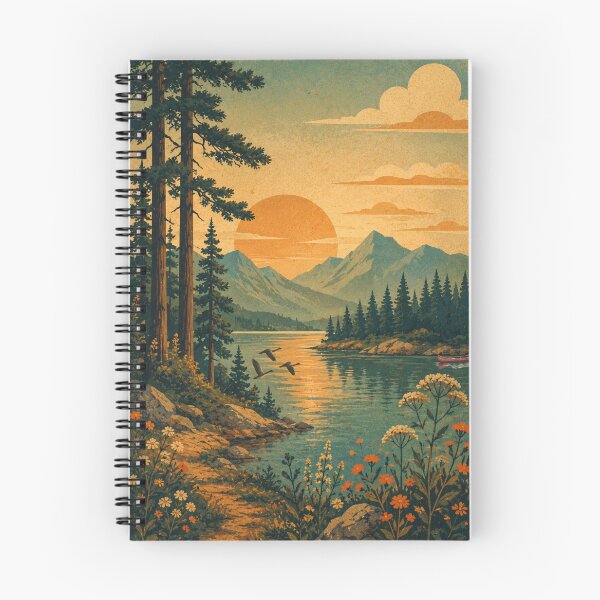 Item preview, Retro Mountain Lake: Vintage Wilderness Landscape designed and sold by SparkSpiral.