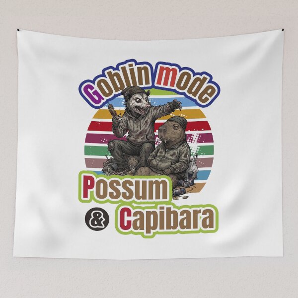 Item preview, Goblin mode -Possum & Capybara Retro Punk Animal Friends Vintage Sunset- designed and sold by LOVEARTDESIGN.