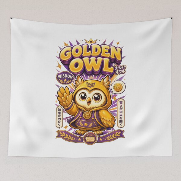 Item preview, Golden Owl Wisdom Kawaii Mascot designed and sold by NullSpacePrints.