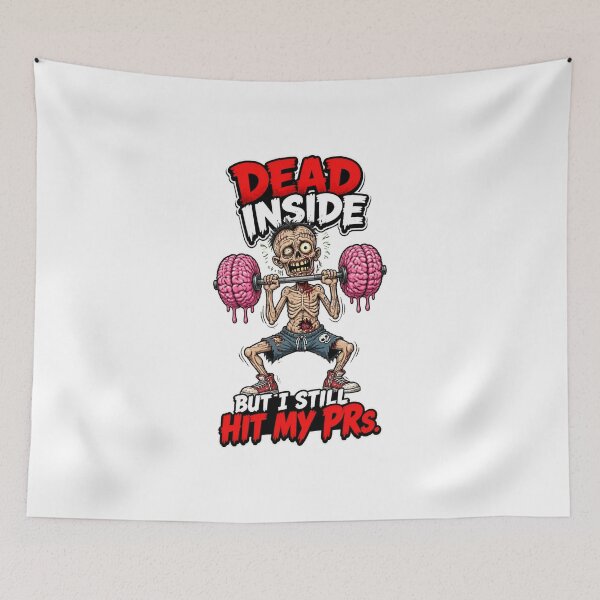 Item preview, Dead Inside But I Still Hit My PRs - Funny Zombie Gym Cartoon designed and sold by UrbaneVibeCo.