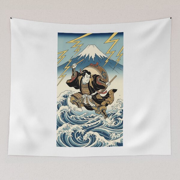Item preview, Samurai Thunder God Mount Fuji Ukiyo-e designed and sold by TokyoUkiyoHouse.