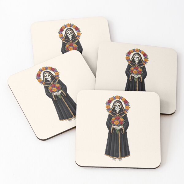 Item preview, Santa Muerte with Marigold and Rose Flowers designed and sold by SweetLilith.