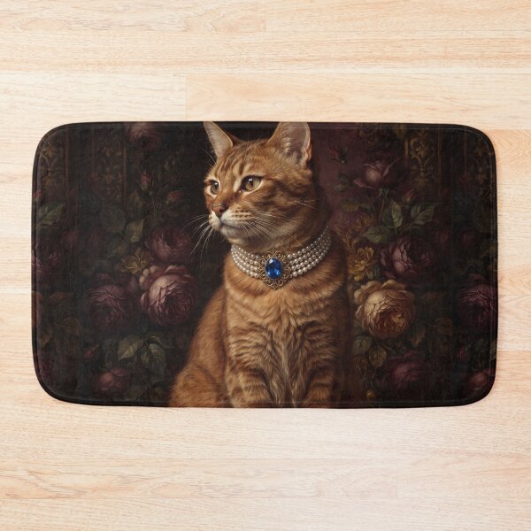 Item preview, Noble Ginger Cat with Sapphire Pearl Choker designed and sold by Real Beast Art.