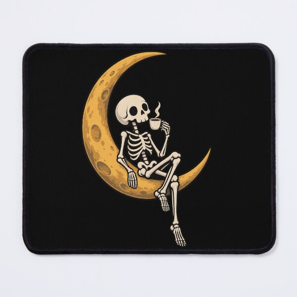 Item preview, Skeleton on Crescent Moon Coffee Gothic Art designed and sold by wearlytee.