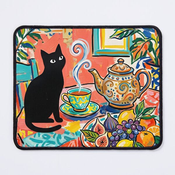Item preview, Cozy Teatime Black Cat Silhouette Matisse Style Art Print designed and sold by DuckOddity.