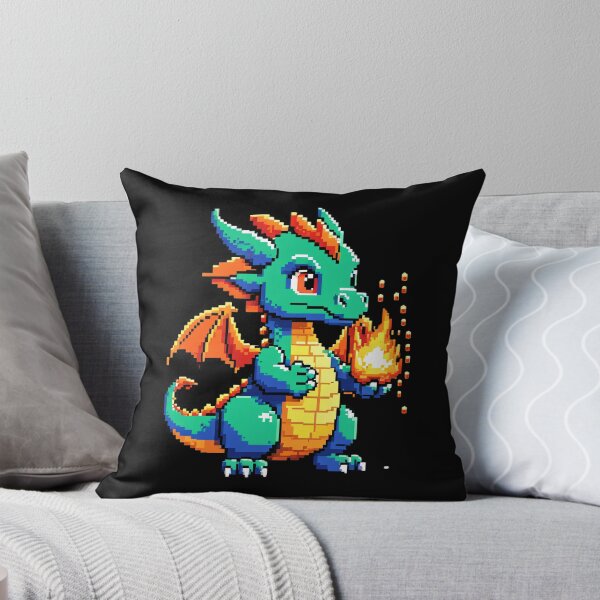 Item preview, pixel art baby dragon breathing fire retro arcade style designed and sold by RAMemory.
