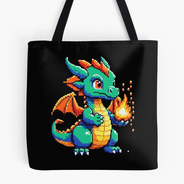 Item preview, pixel art baby dragon breathing fire retro arcade style designed and sold by RAMemory.