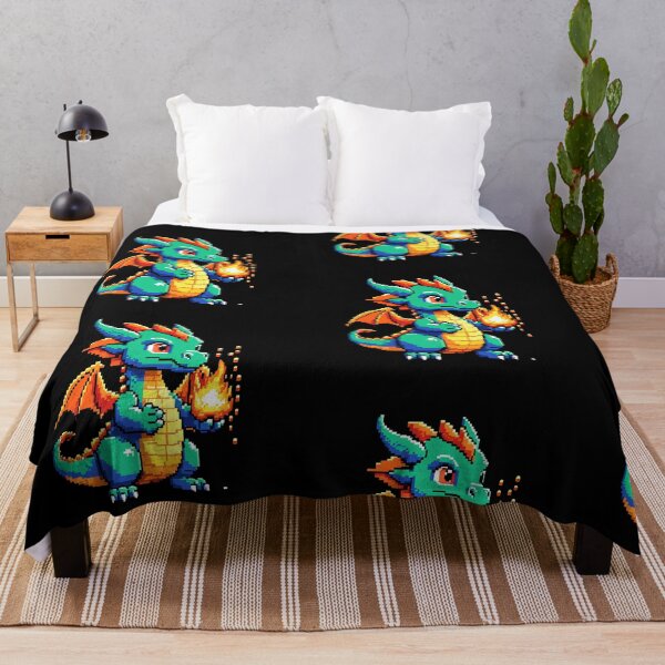 Item preview, pixel art baby dragon breathing fire retro arcade style designed and sold by RAMemory.
