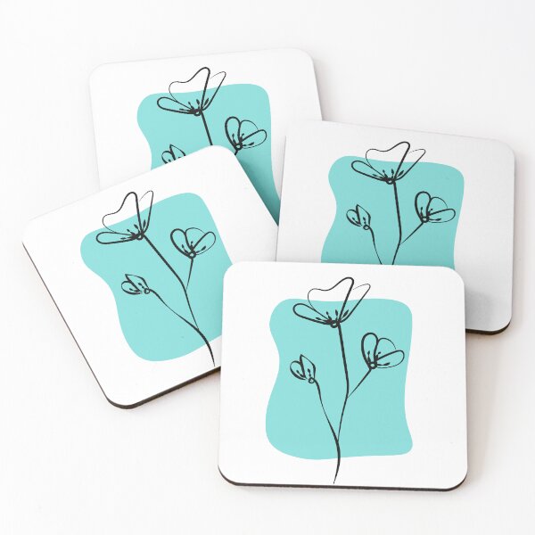Item preview, Minimalist Floral Line Art with Teal Shape designed and sold by DodoArt2000.